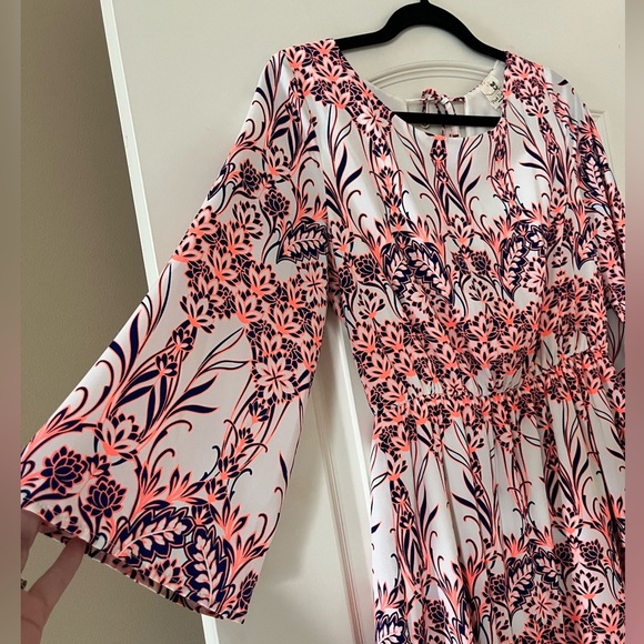 Pink Owl Boutique Fluorescent Orange and Pink Patterned Mini Dress Size Medium - Picture 8 of 14